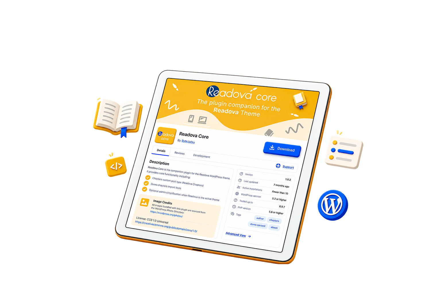 Powering your Readova reading experience. Readova Core adds essential chapter management, demo content importing, and streamlined WordPress tools—everything you need to bring your Readova-powered publishing site to life.