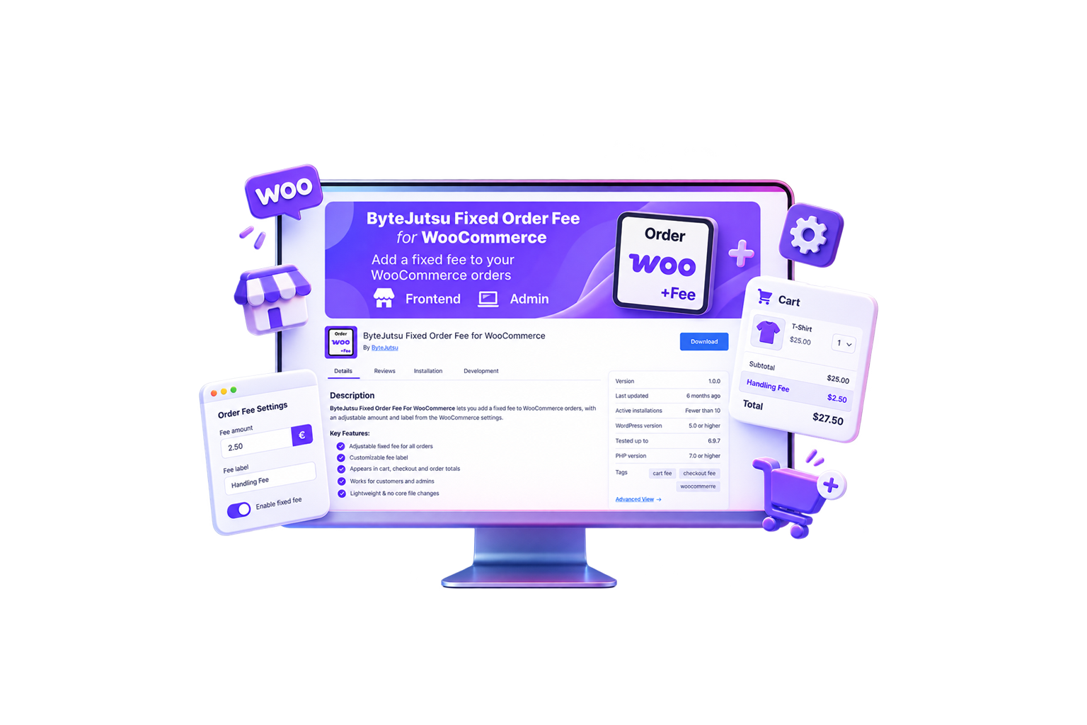 Add a fixed fee to every WooCommerce order—simple, flexible, and hassle-free. Set your fee amount and label in seconds, with the charge automatically shown in the cart, checkout, and order totals.