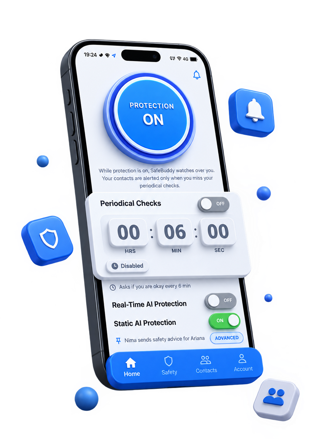 Your safety companion: check-ins, emergency alerts, and AI safety updates.