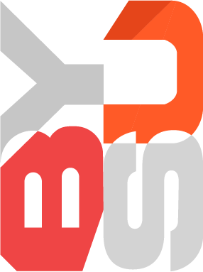 ByteJutsu monogram made of the letters B, Y, J and S in red, orange and grey